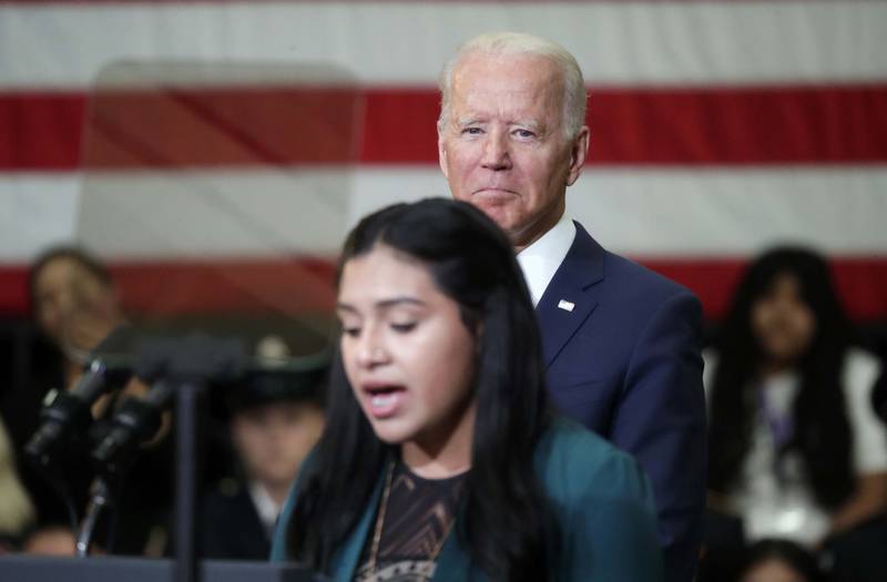 McHenry County College Student Trustee Edith Sanchez speaks before President Joe Biden at McHenry County College Wednesday, July 7, 2021, in Crystal Lake.