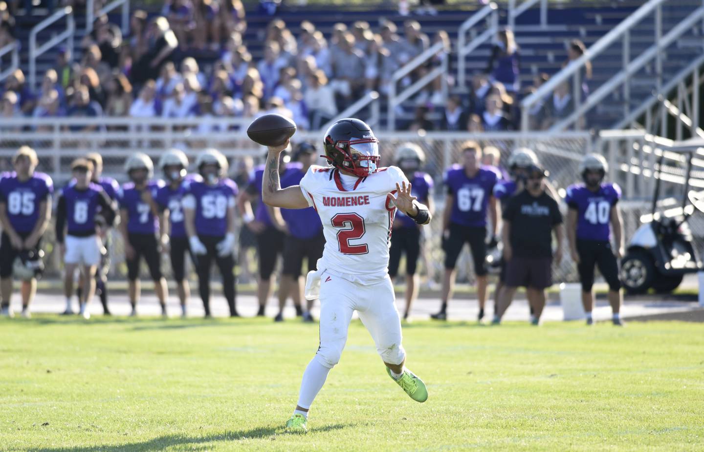 Momence's Erick Castillo, passes the ball in a scrimmage game with Manteno on Friday, August 22, 2025.
