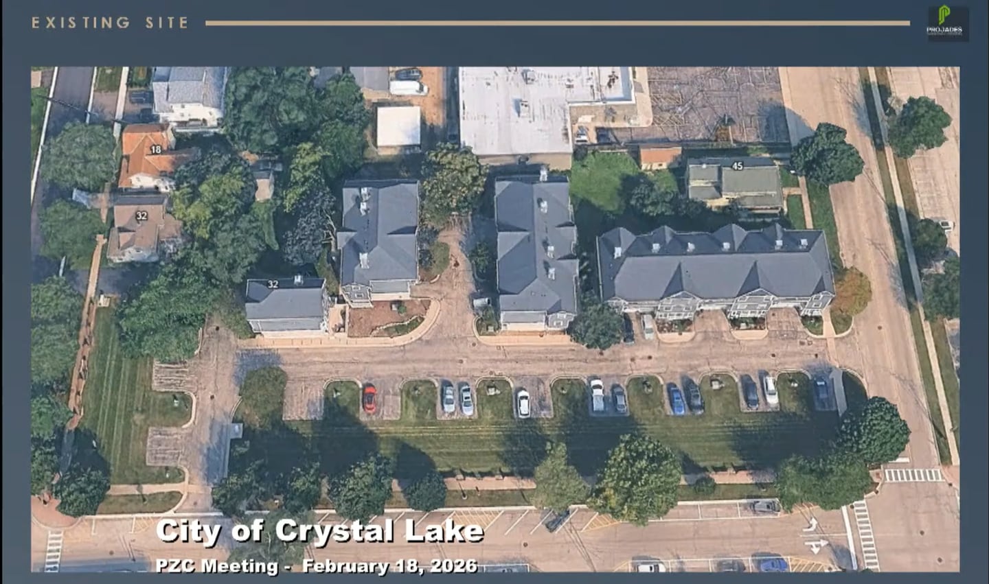 The site area of 19 new townhomes in downtown Crystal Lake proposed by Projades.