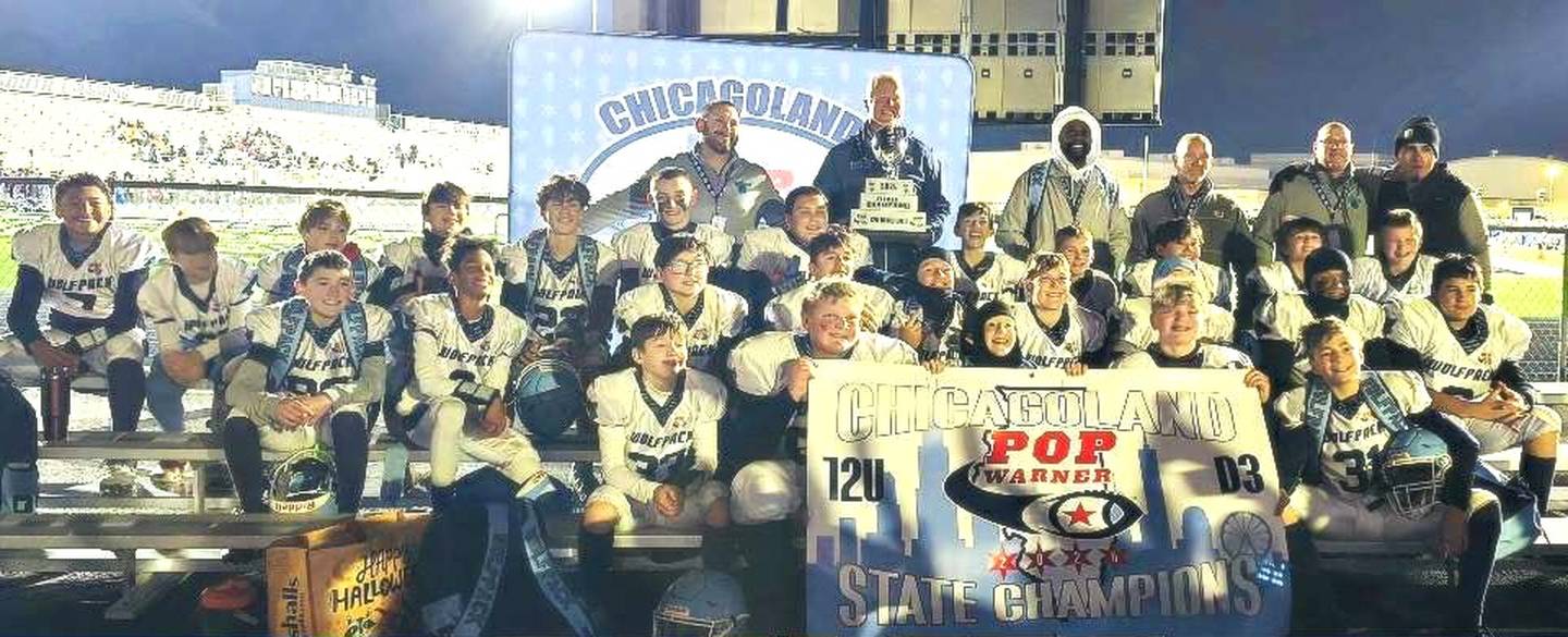 The 12U Wolfpack triumphed 19-13 in overtime over the Bolingbrook Trojans to claim the Pop Warner 12U Illinois Division 3 state championship.