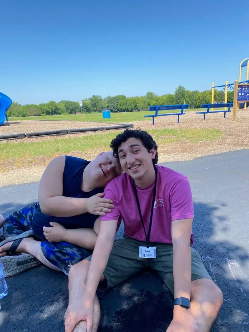 Luke Skorija with one of the campers he works with through the Northern Illinois Special Recreation Association.