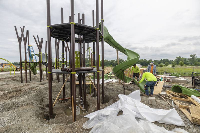 Construction on playground equipment at Sterling’s riverfront park continues Tuesday, July 8, 2025.