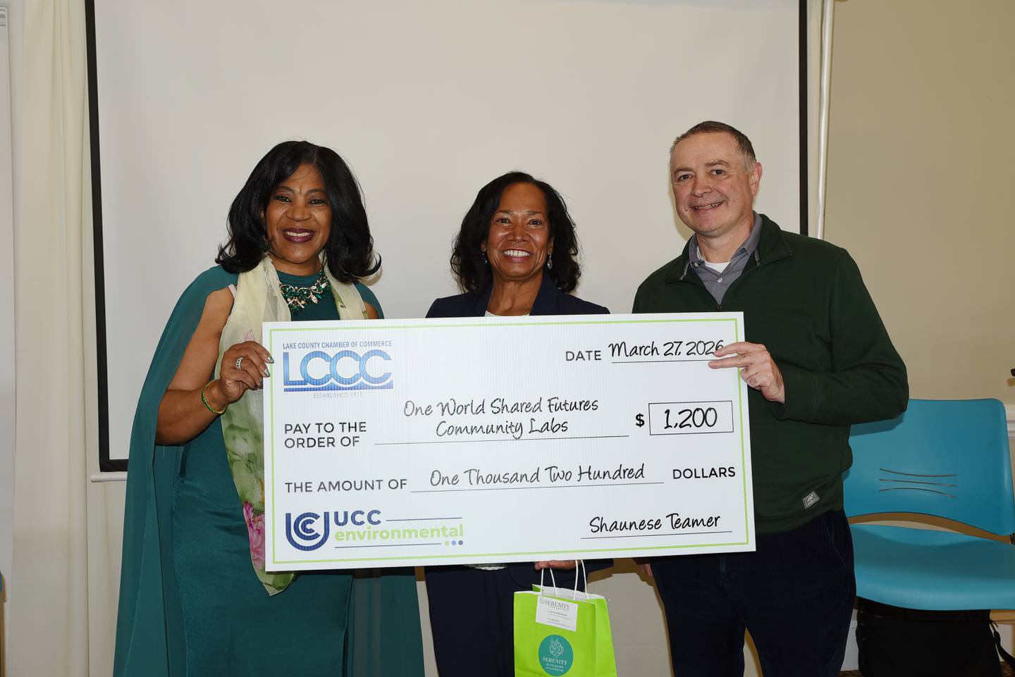 Shaunese Teamer (from left), Dr. Muriel Adams, Andrew Warrington