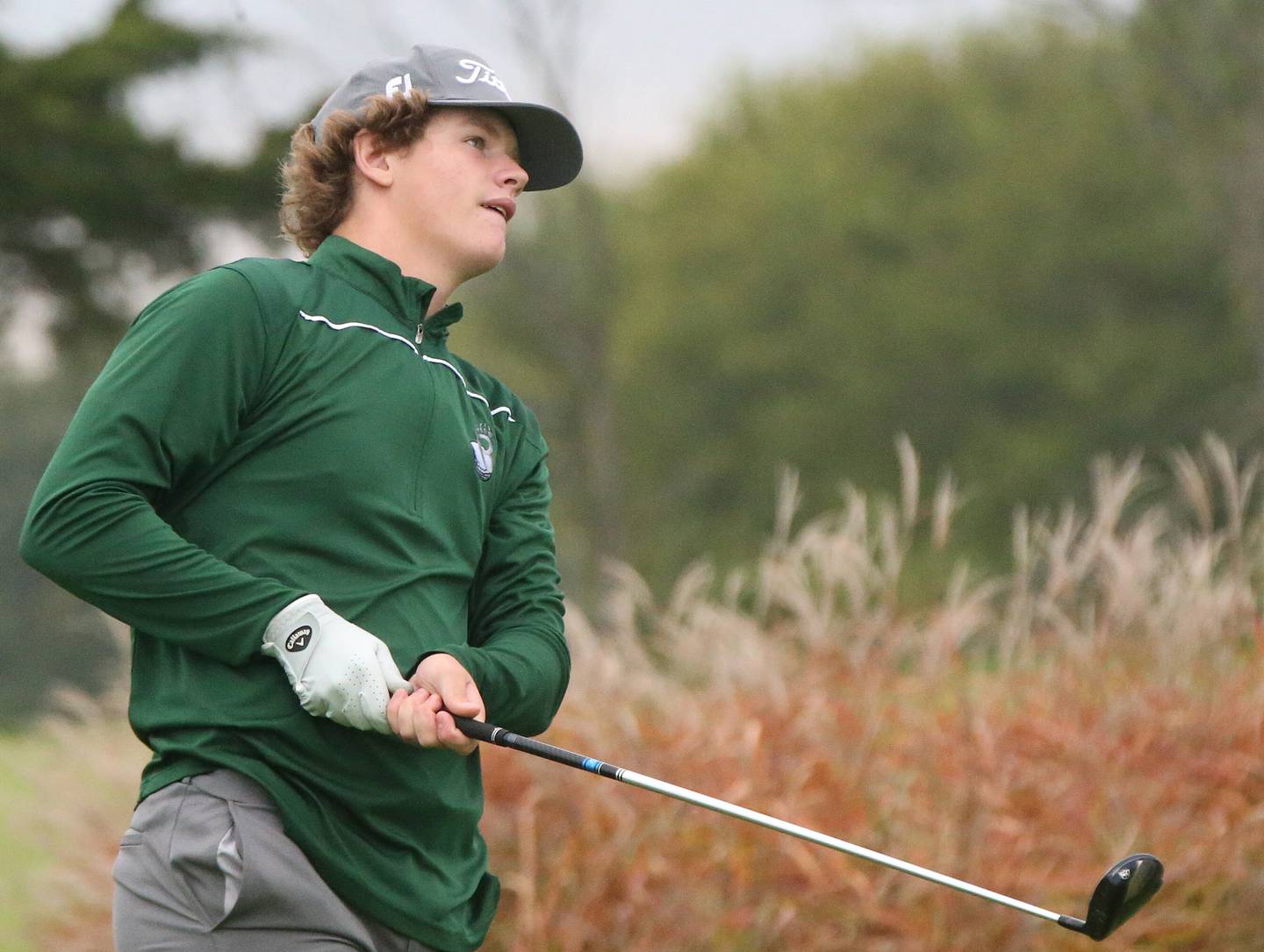 St. Bede's Luke Tunnell tees off during the Class 1A Regional on Wednesday, Sept. 27, 2023 at Wolf Creek Golf Club in Pontiac.