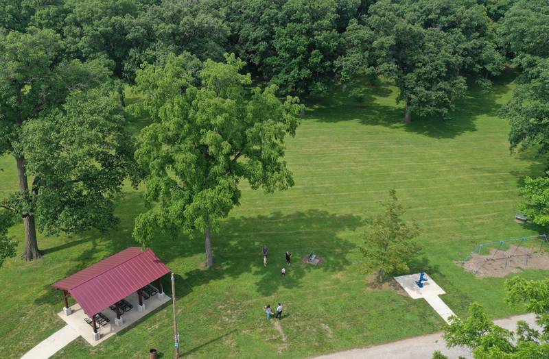 An aerial photo showing the site of a future playground of Logan's Oasis on Monday, June 16, 2025 at Marilla Park in Streator.