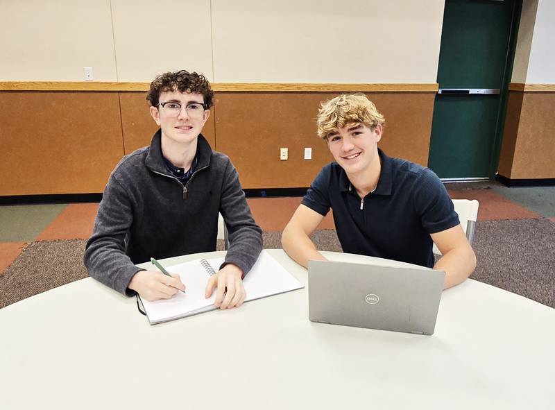 Wyatt Carroll of Lanark and Brecken Hayden of Lake Carroll, both Eastland High School students, are part of Whiteside Area Career Center’s Creating Entrepreneurial Opportunities class in Sterling. Students received an in-depth look at how local businesses operate and learning how to become successful in business, communication and professional life.