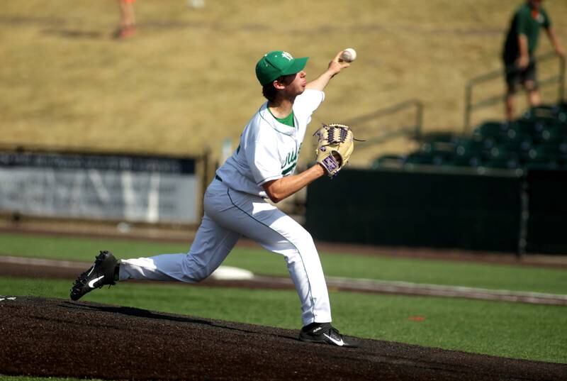 York’s Tommy Van Daff pitches during a Class 4A state semifinal game against Edwardsville at Duly Health and Care Field in Joliet on Friday, June 9, 2023.