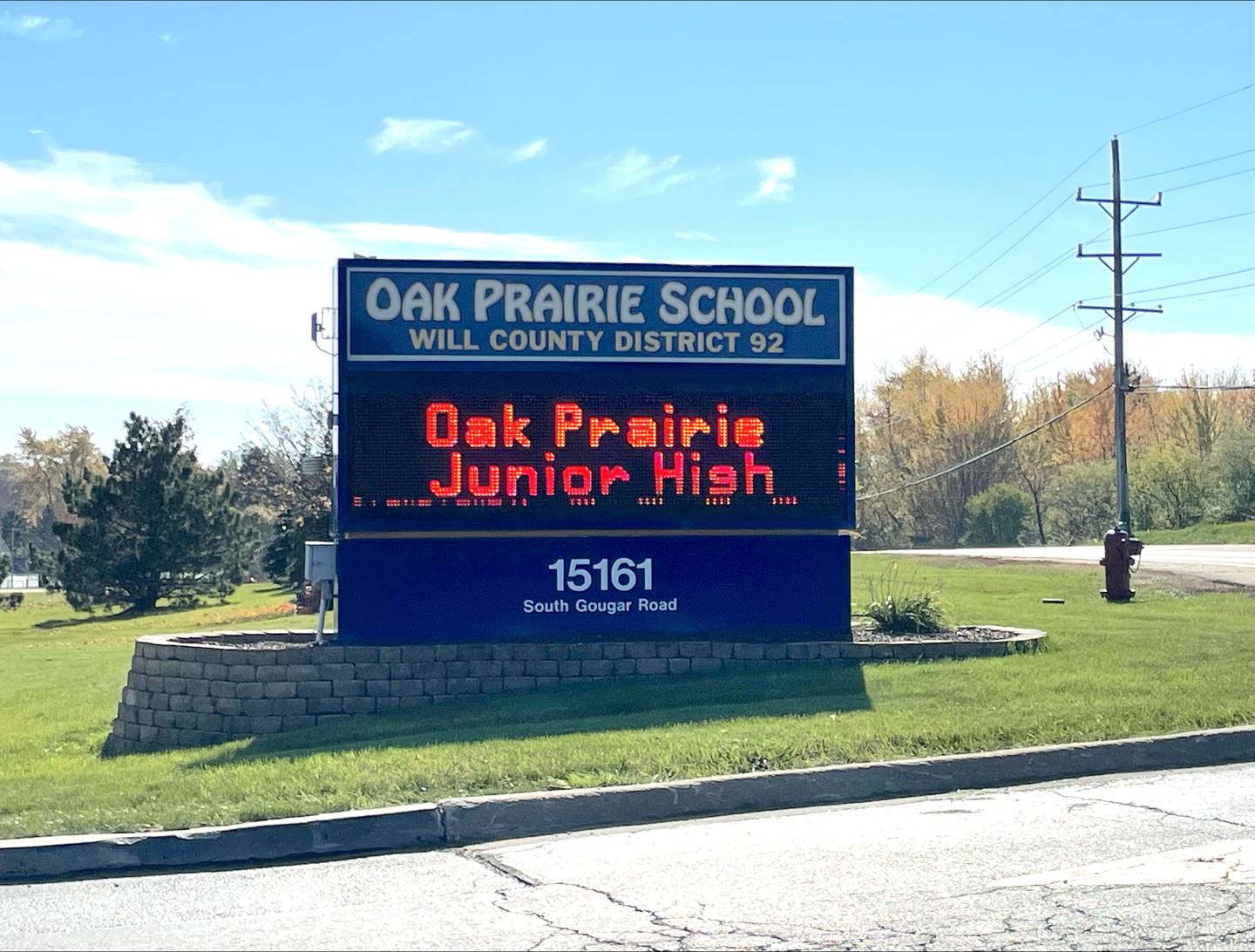 Oak Prairie Junior High, located in Homer Township, serves sixth, seventh, and eighth-graders  is in Will County School District 92. Seen here on Nov. 2, 2023.