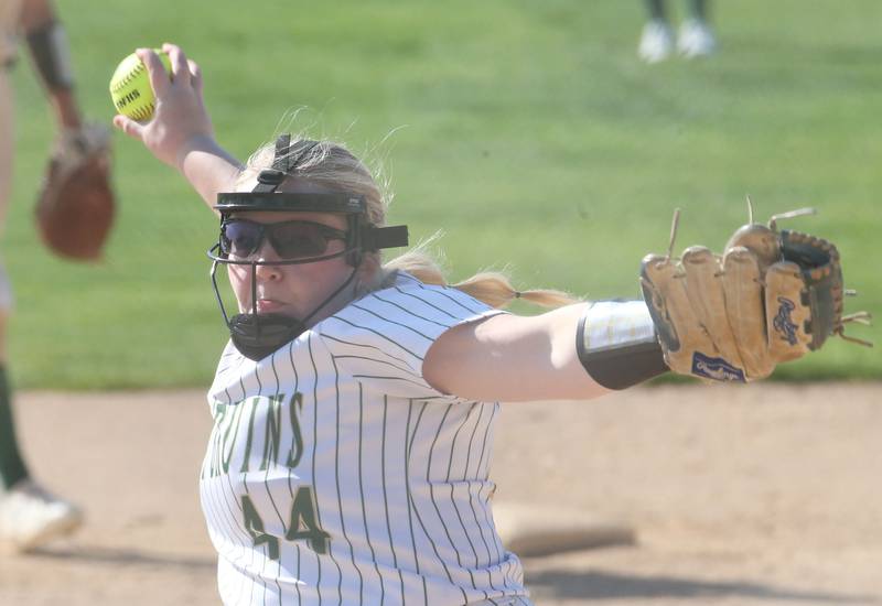 St. Bede pitcher Macy Strauch lets go of a pitch to Illinois Valley Central during the Class 2A Regional final on Friday, May 23, 2025 at St. Bede Academy.