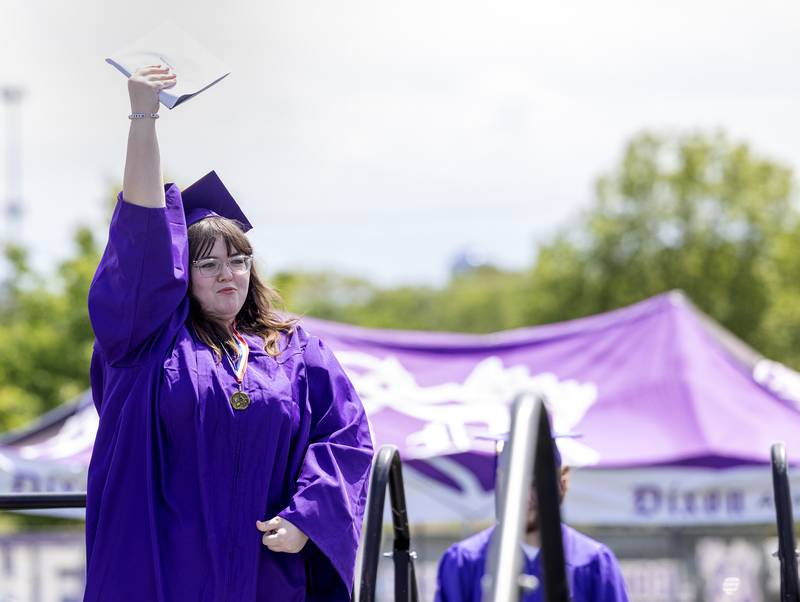 Destiny Dickson celebrates her diploma Sunday, May 25, 2025, during Dixon High School’s graduation.