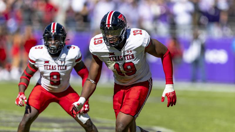 Texas Tech linebacker Tyree Wilson lines up against TCU on Saturday, Nov. 5, 2022, in Fort Worth, Texas.