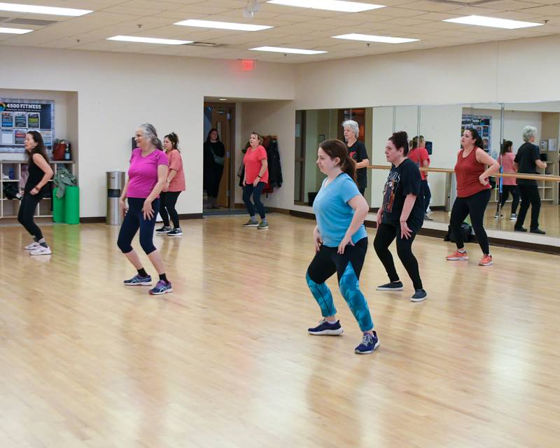 Community members try out a Zumba class with instructor Nicole Leatherwood on Saturday Jan. 11, 2025, during the FitFest event held at the Downers Grove Park District recreation center.