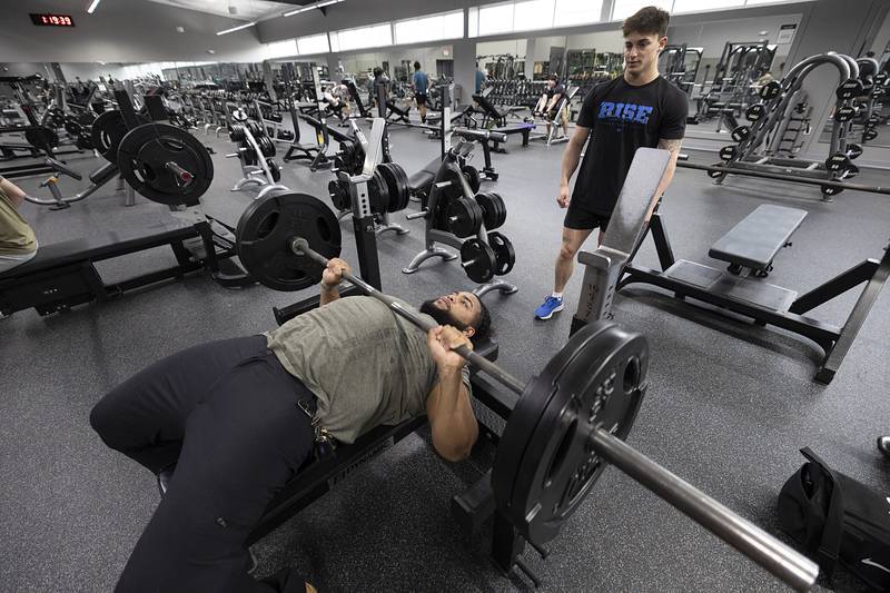 2018 Sterling High School graduate Kerry Reynolds does some weight work Monday, March 4, 2024 at Westwood in Sterling. Reynolds tried and made the team for the Indoor Football League’s Quad City Steamwheelers. Reynolds joins other ’18 grad, Newman’s Easton Bianchi.