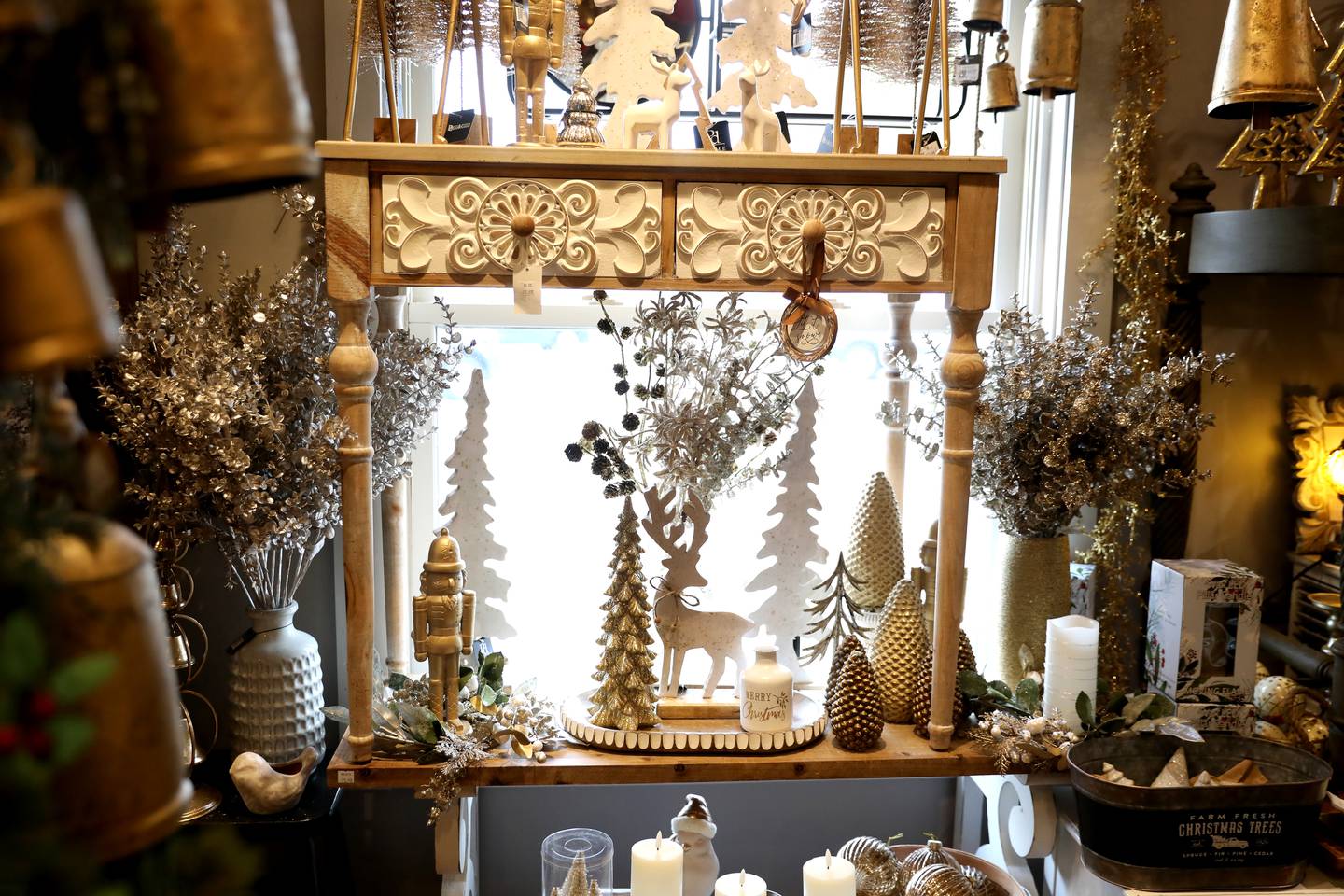 Just some of the holiday decor for sale at Trendy Finds gift shop and boutique in Plano. Trendy Finds has been open since 2019. Along with being a gift shop, it also sells home decor and is a ladies boutique.