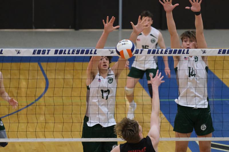 Glenbard West’s Trevor Powell (17) scores on a block against Roncalli (IN) in the Lincoln-Way East Tournament title match. Saturday, April 30, 2022, in Frankfort.