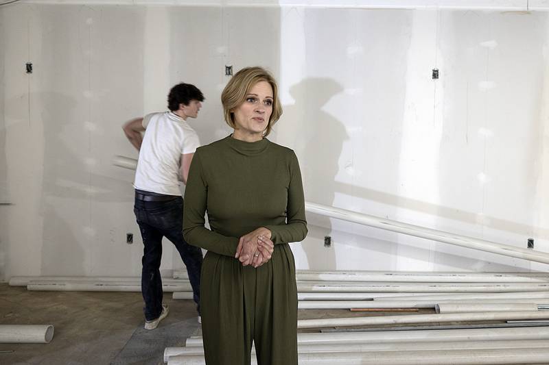 Heather Huffman stands in what will be the restaurant area of Lena’s Friday, Jan. 10, 2025, in downtown Dixon. Heather and husband Greg have bought the Mama Cimino’s building and have been renovating the historic structure since last fall.