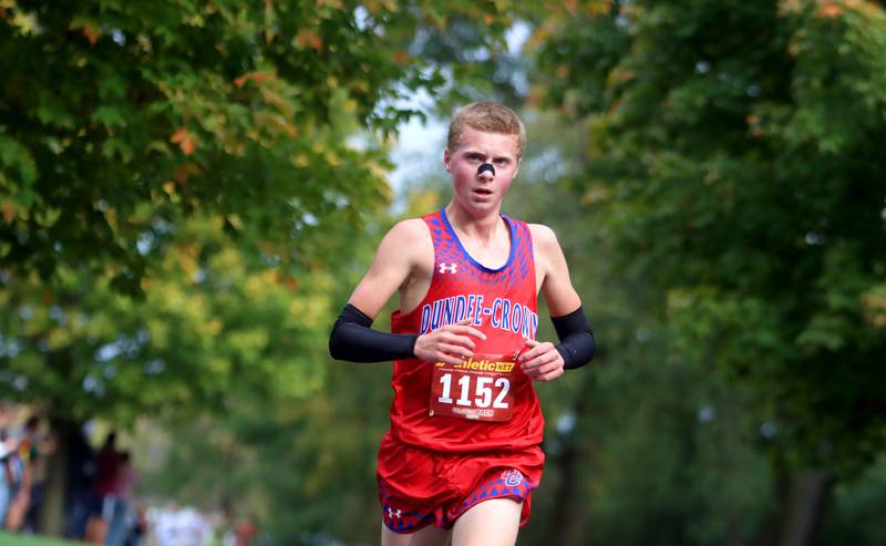 Dundee-Crown’s Logan Grey places third in the Fox Valley Conference Cross Country Meet at McHenry County College in Crystal Lake on Saturday, October. 18, 2025.