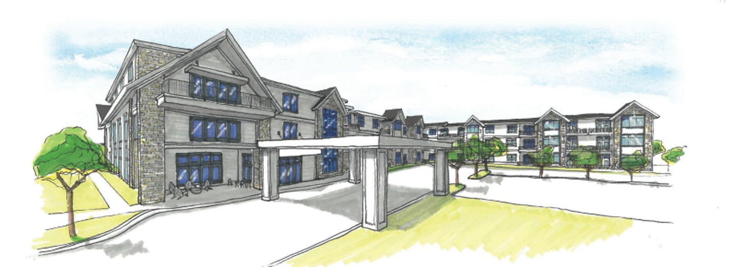 Concept plans for the "Traditions of St. Charles," a proposed senior living facility replete with independent living, assisted living, and memory care.