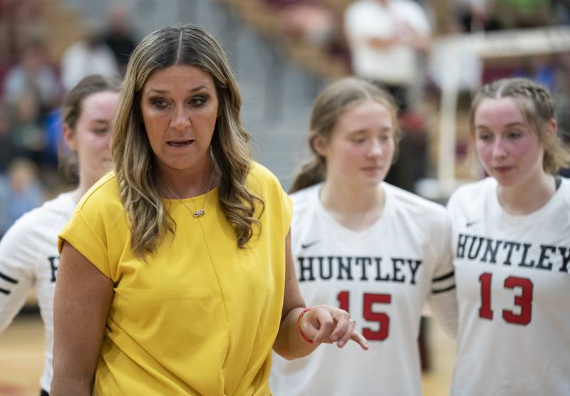 Huntley volleyball head coach Karen Naymola during their game against Burlington Central on Tuesday, October 4, 2022 at Huntley High School. Ryan Rayburn for Shaw Local