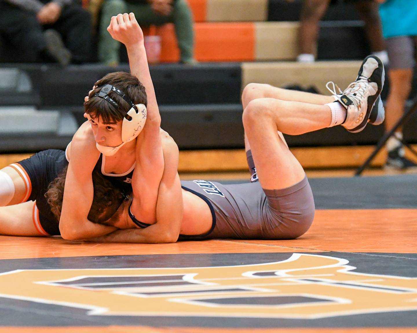 DeKalb’s Eduaro Castro pins Lake Park Bryce Mensik during a match up at DeKalb high school held on Saturday Nov. 22, 2023.