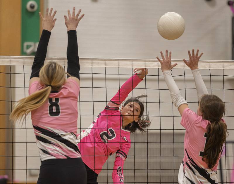 Rock Falls' Kaltrina Lecaj plays the ball against North Boone Tuesday, Oct. 14, 2025.