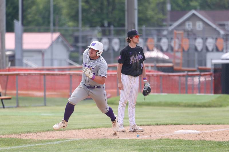 Wilmington's Zach Ohlund rounds third base during the Wildcats' 7-2 victory over Chicago Christian in the IHSA Class 2A Beecher Sectional semifinal on Thursday, May 29, 2025.