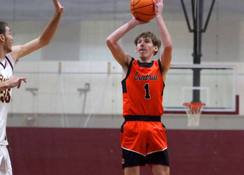 Crystal Lake Central’s Sonny Shanahan takes an outside shot in varsity boys basketball E.C. Nichols tournament championship game action on Saturday, Dec. 27, 2025, at Homer “Bill” Barry Gymnasium on the campus of Marengo High School in Marengo.