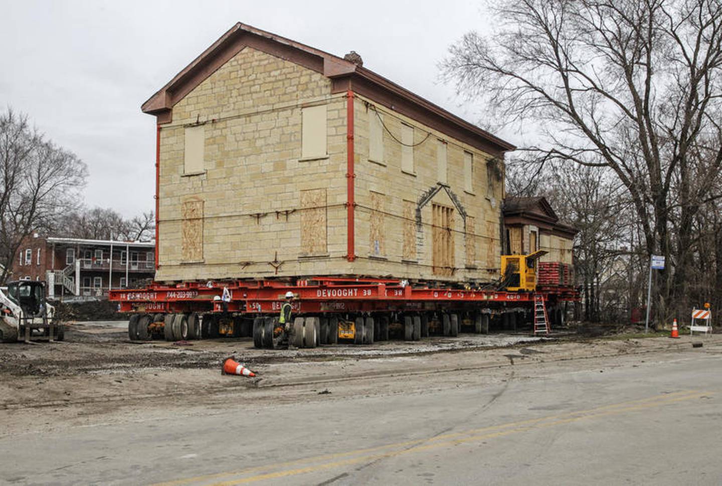The Casseday House can be seen at its new location near the corner of Youngs Avenue and East Jackson Street on Tuesday, Mar. 24, 2020, in Joliet, Ill.
