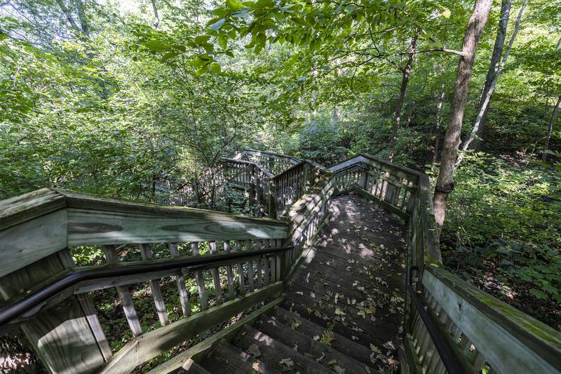 A Taft Campus staircase winds down to the banks of the Rock River Thursday, Sept. 4, 2025.