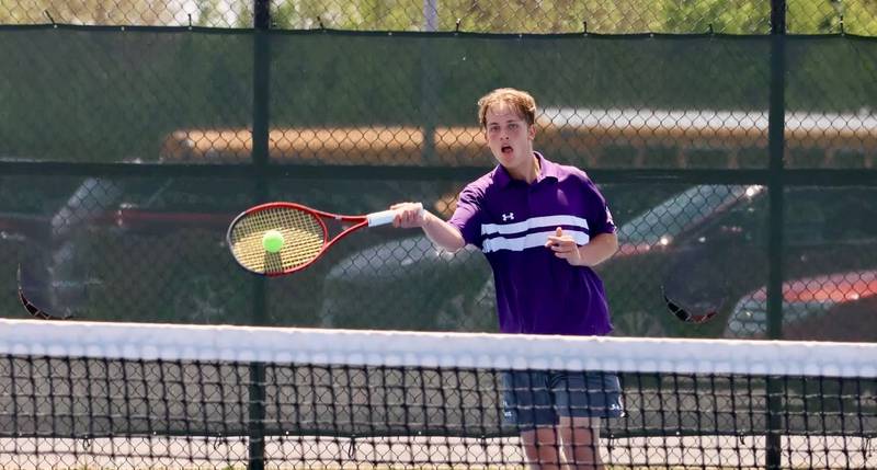 Rochelle's Phillip Winters competes in singles play during the Rochelle Sectional on May 23, 2026.