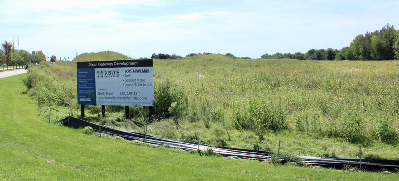 Weeds cover the expanse of the Gateway Development in the south end of Dixon, weeks after the area was graded for development.