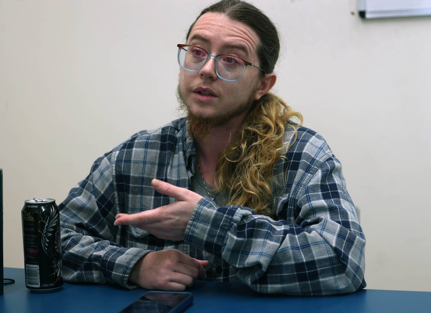 Zayden Rudd, of DeKalb, talks Friday, Nov. 14, 2025, at the Dekalb Public Library about some of the issues surrounding Supplemental Nutrition Assistance Program (SNAP) benefits.