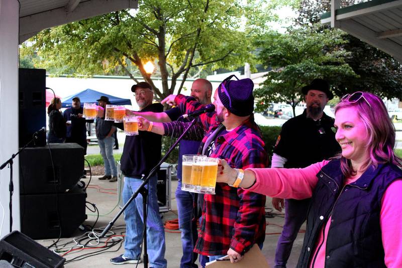 Four competitors took part in a past stein-holding competition at the annual Yorktoberfest presented by Kiwanis Club of Yorkville.