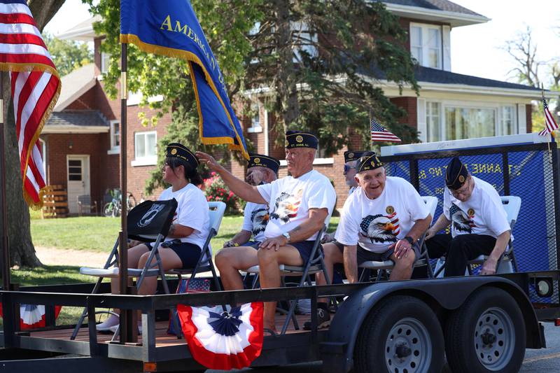 Veterans from the St. Anne American Legion Post 842 participate in the Grand Pumpkin Parade during the St. Anne Pumpkin Festival on Saturday, Oct. 4, 2025.