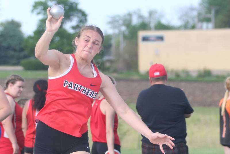 Erie-Prophetstown's Kennedy Buck throws shot put during the Class 1A Sectional meet on Wednesday, May 8, 2024 at Bureau Valley High School.