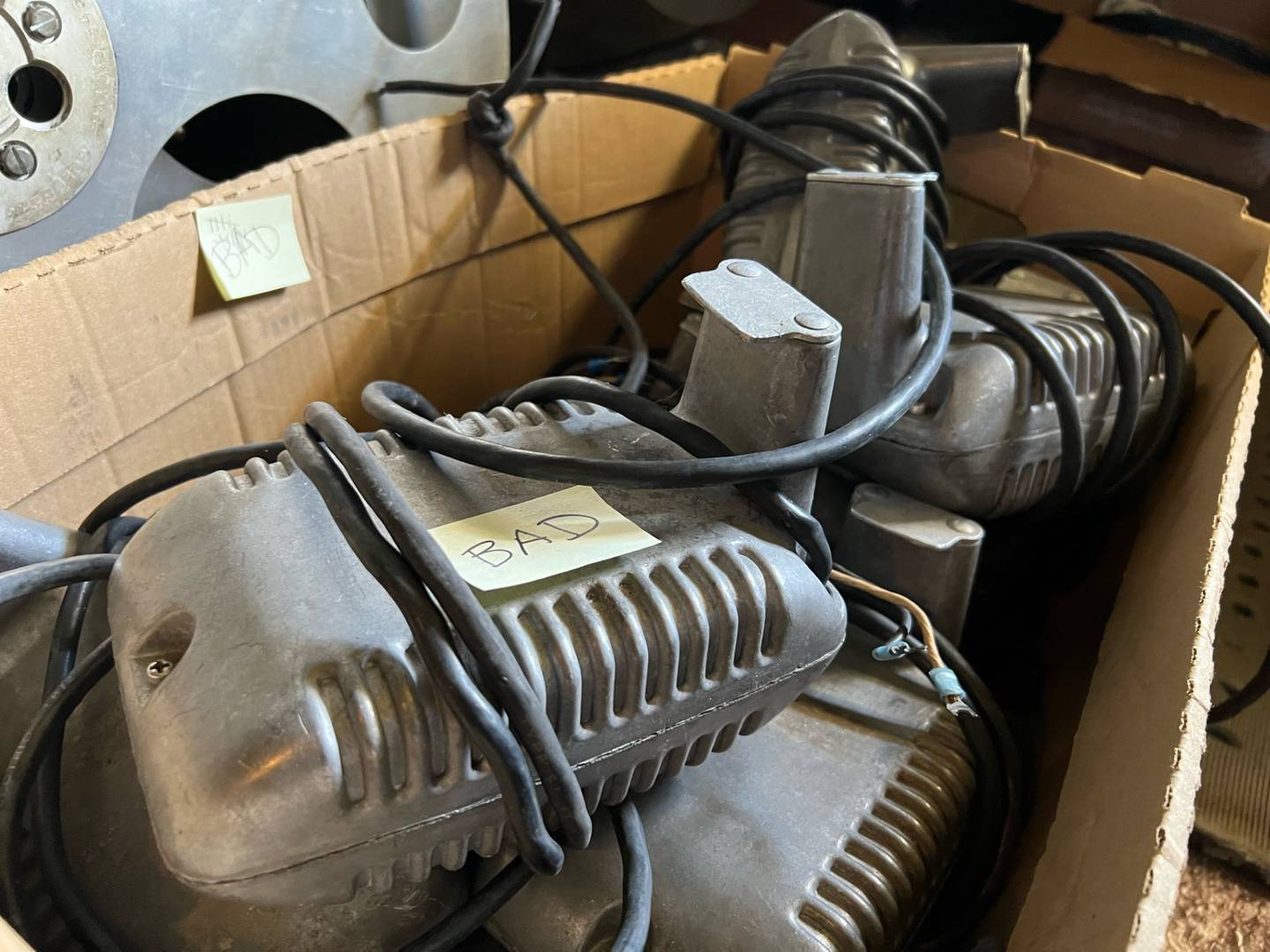 Old window speakers await repair at the drive-in in Earlville.