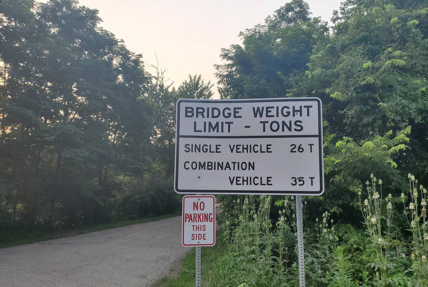 The updated weight limits for the Slough Bridge will be 26 tons for single vehicles and 35 tons for combination vehicles.