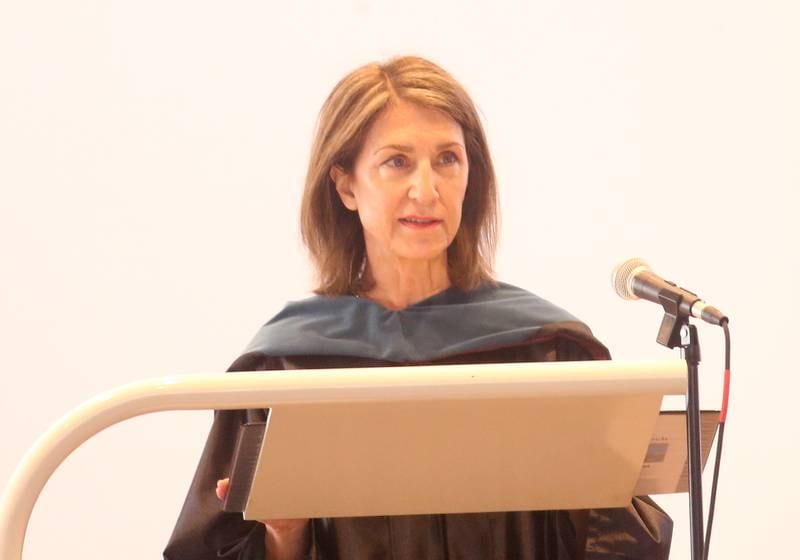 Guest speaker Claire Perona Murphy speaks during the 133rd annual commencement ceremony on Sunday, May 18, 2025 at St. Bede Academy.