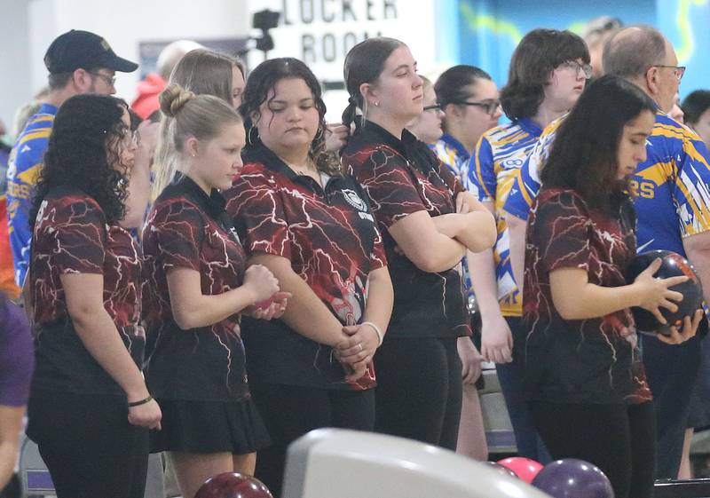 Members of the Ottawa girls bowling team compete during the IHSA girls bowling Regional meet on Friday, Feb. 6, 2026 at the Illinois Valley Super Bowl in Peru.