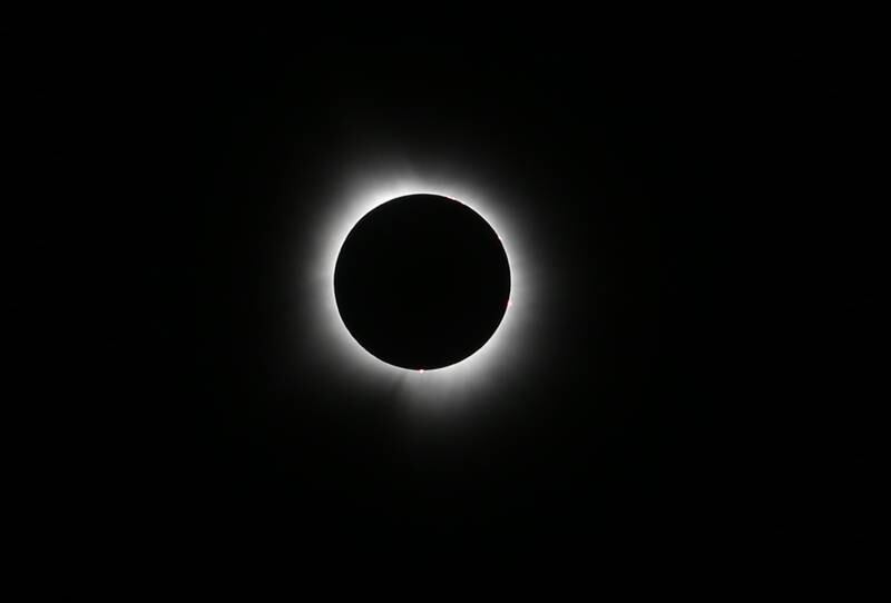 The moons shadow creates a total eclipse of the sun on Monday, April 8, 2024 at Rend Lake.