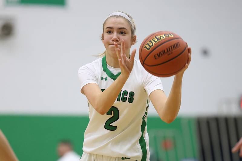 Providence’s Eilish Raines passes against IMSA in the Class 3A Providence Regional Semifinal on Tuesday, February 14th.