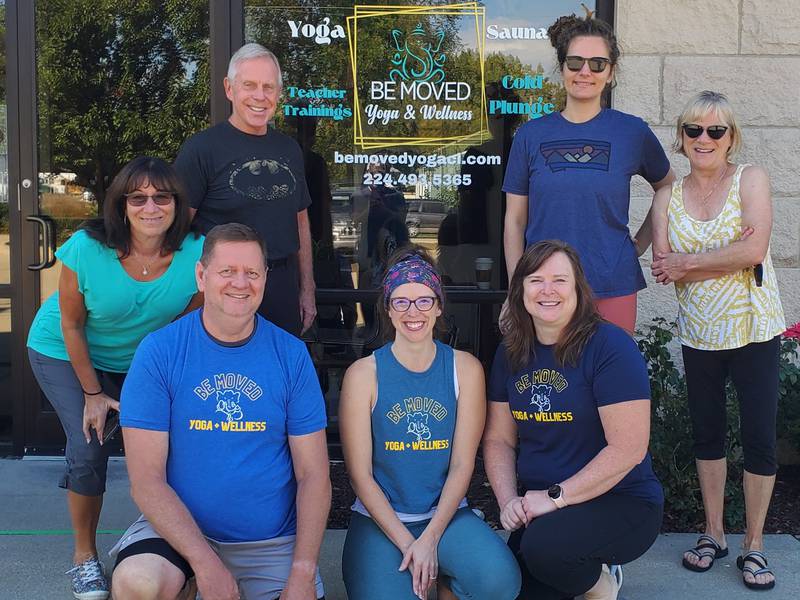 Be Moved Yoga & Wellness opened in September 2023 in Crystal Lake. Pictured back from left: Linda Nolan, Bill Nolan, Liz Mullowney, Claudia Ovington. Front left: Wayne Dumas, Kelley Edwards, Annette Dumas