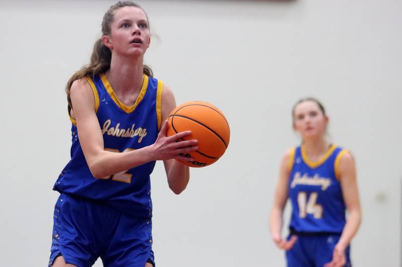 Johnsburg’s Skye Toussaint takes a free throw  in varsity girls basketball on Saturday, Jan. 4, 2025, at McHenry High School in McHenry.