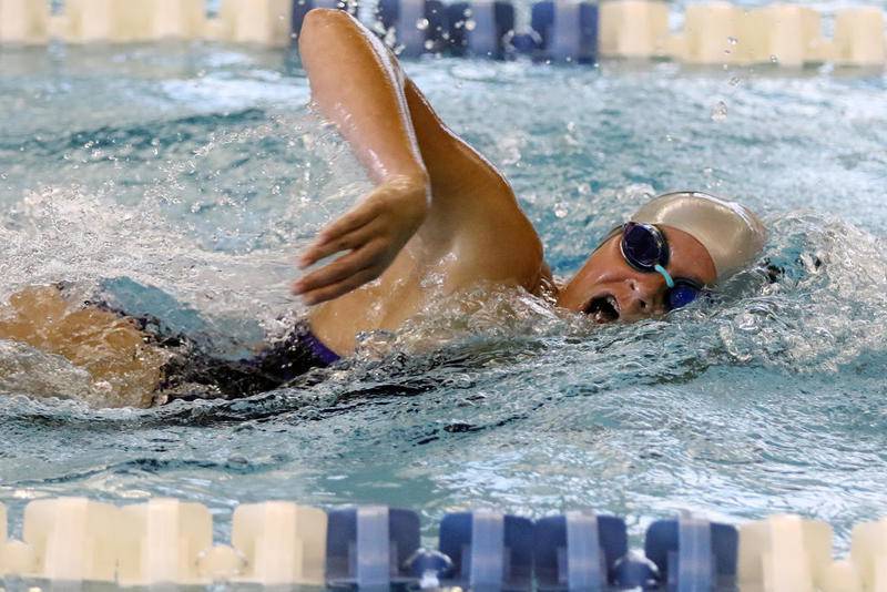 Crystal Lake South's Avery Watson swims in the 200 freestyle during their girls swim meet between Crystal Lake South and Huntley at the Sage YMCA on Wednesday, Aug. 26, 2020 in Crystal Lake.