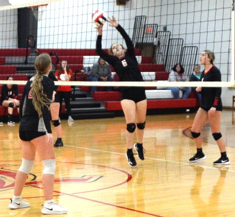 LaMoille Sadie Quest makes a push shot on Monday night against Streator Woodland. The Lions fell 2-0.