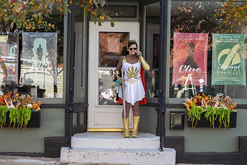 There was a She-Ra sighting at Scarecrow Fest, aka, Melissa Pierson of Polo takes a phone call Saturday, Oct. 21, 2023 while attending the downtown Dixon festival.