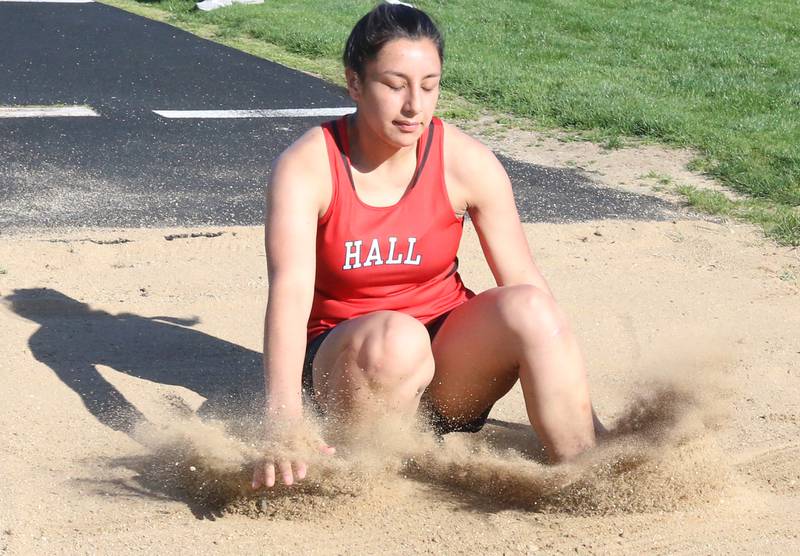 Hall's Natalia Zamora competes in the triple jump during the Ferris Invitational on Monday, April 15, 2024 at Princeton High School.