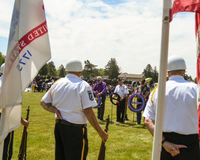 Wreaths were presented during the Memorial Day remembrance ceremony on Monday, May 29, 2023 at the Little Rock Township Cemetery in Plano.