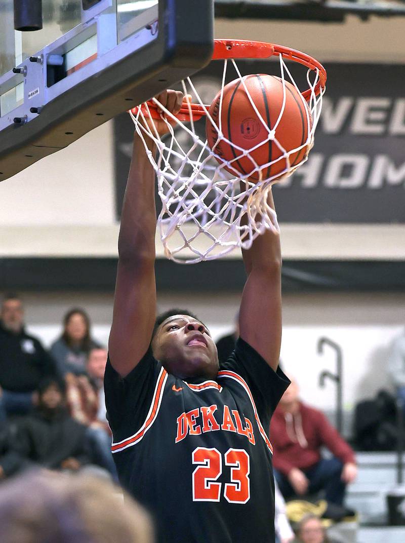 DeKalb's Davon Grant dunks the ball during their game against Kaneland Tuesday, Jan. 24, 2023, at Kaneland High School.