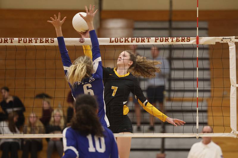 Joliet West’s Gabrielle Piazza hits pushes over a shot against Sandburg in the in the Class 4A Lockport Sectional title match on Wednesday.